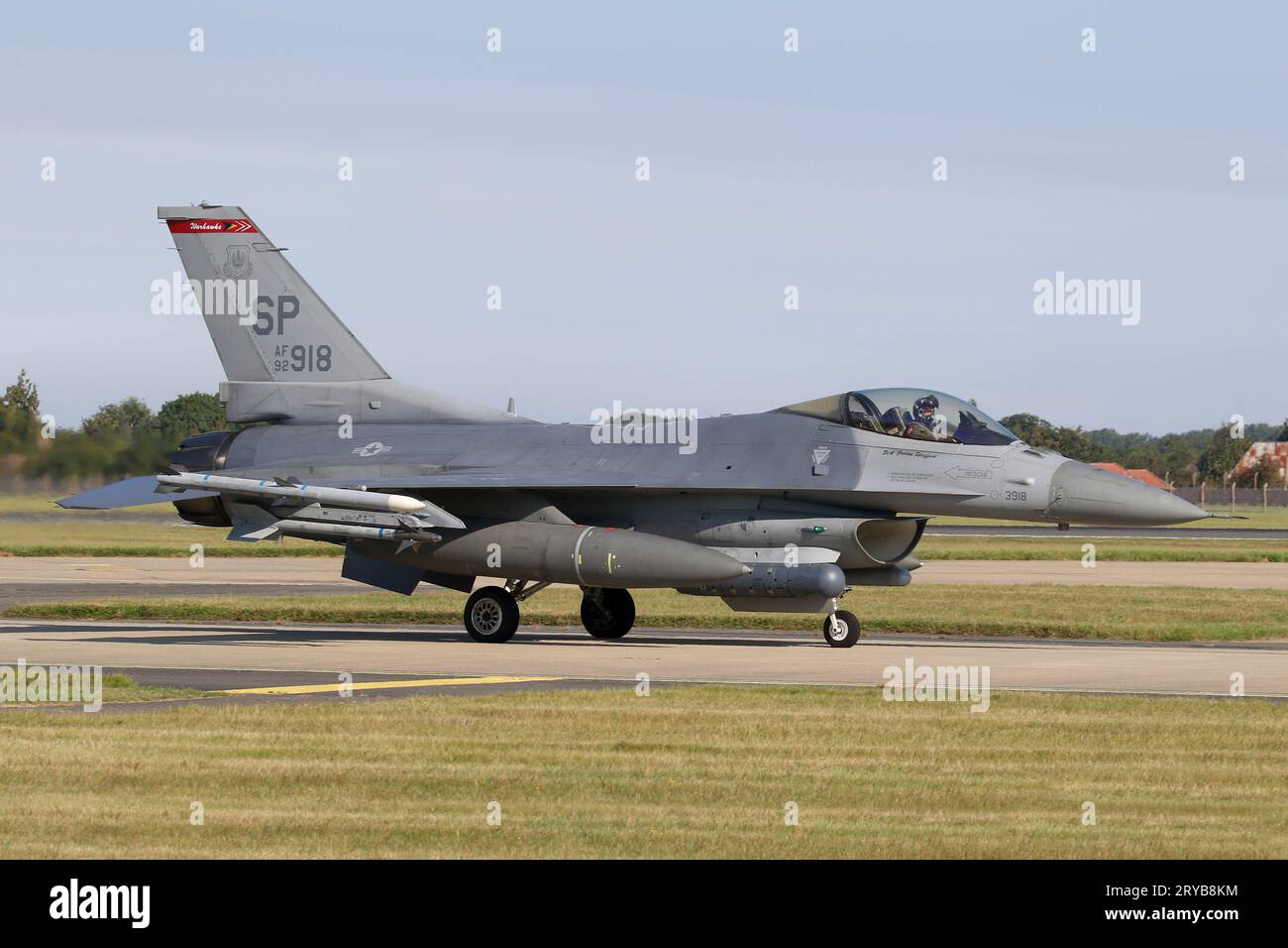 F-16C Fighting Falcon from the 52nd Fighter WIng at Spangdahlem, Germany taxiing at RAF Mildenhall during exercise Cobra Warrior. Stock Photo