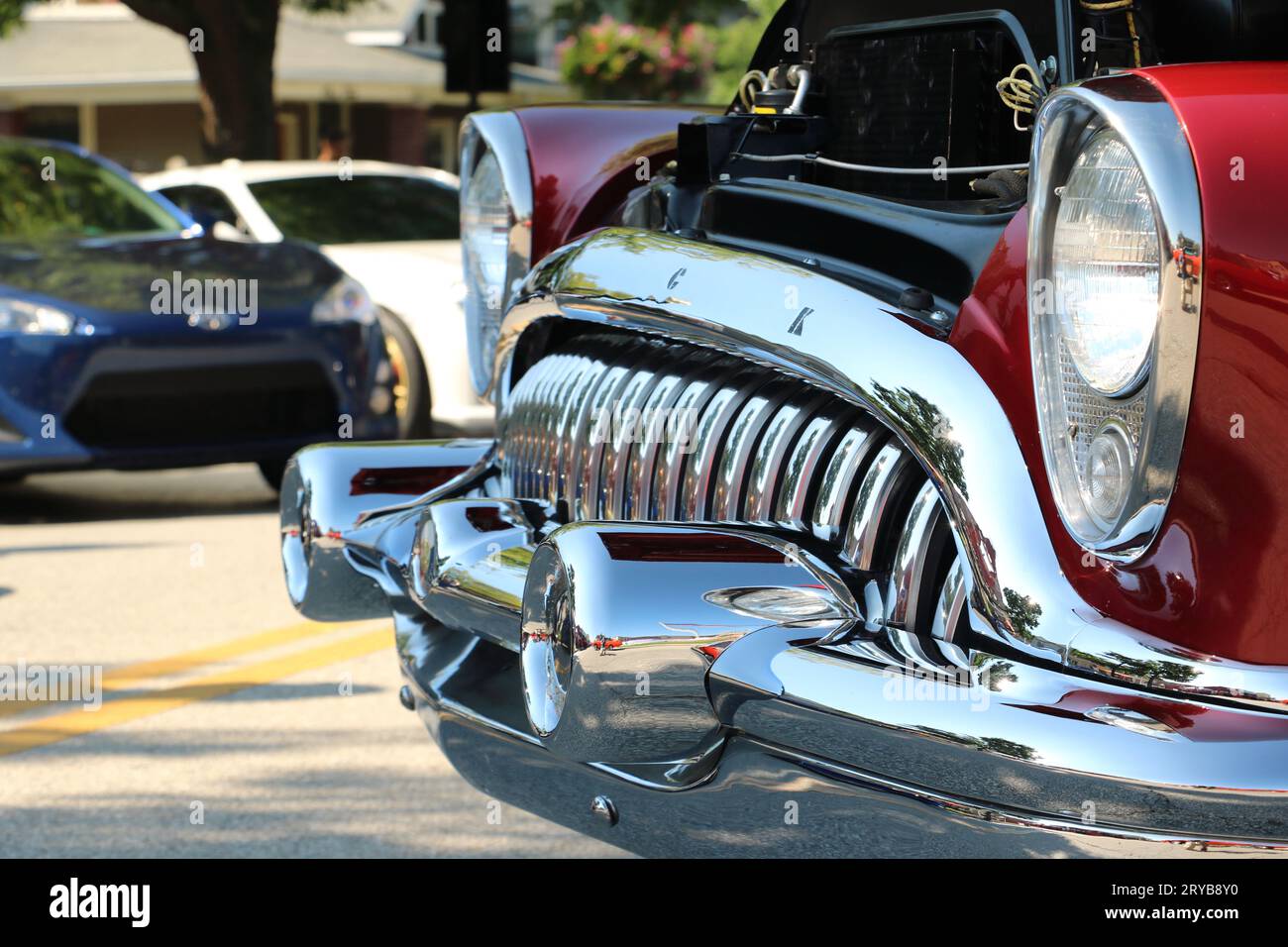 A vintage buick front grill in chrome. Stock Photo
