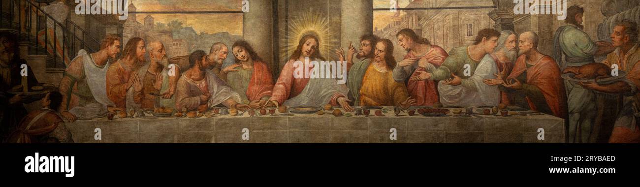 Panoramic photo of the last supper Stock Photo