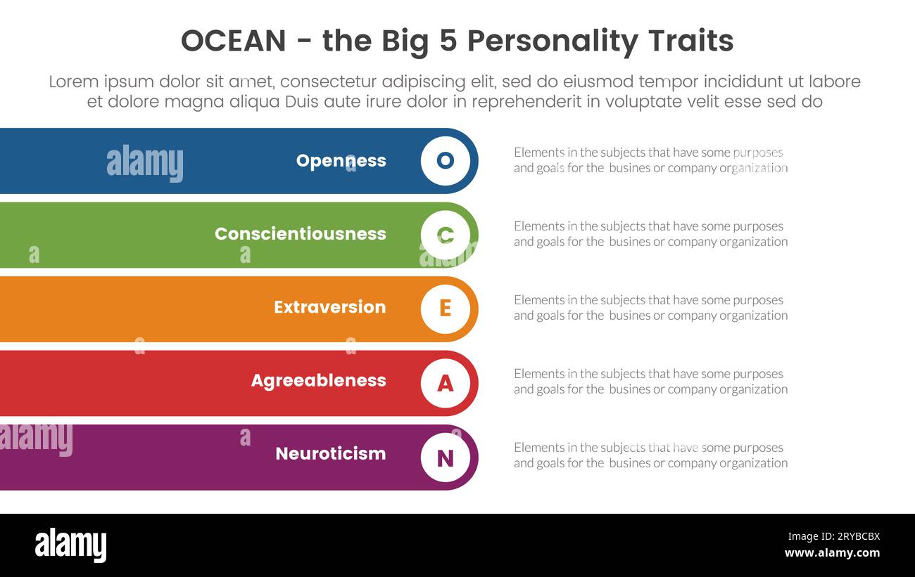 ocean big five personality traits infographic 5 point stage template with rectangle round stack vertical concept for slide presentation vector Stock Photo