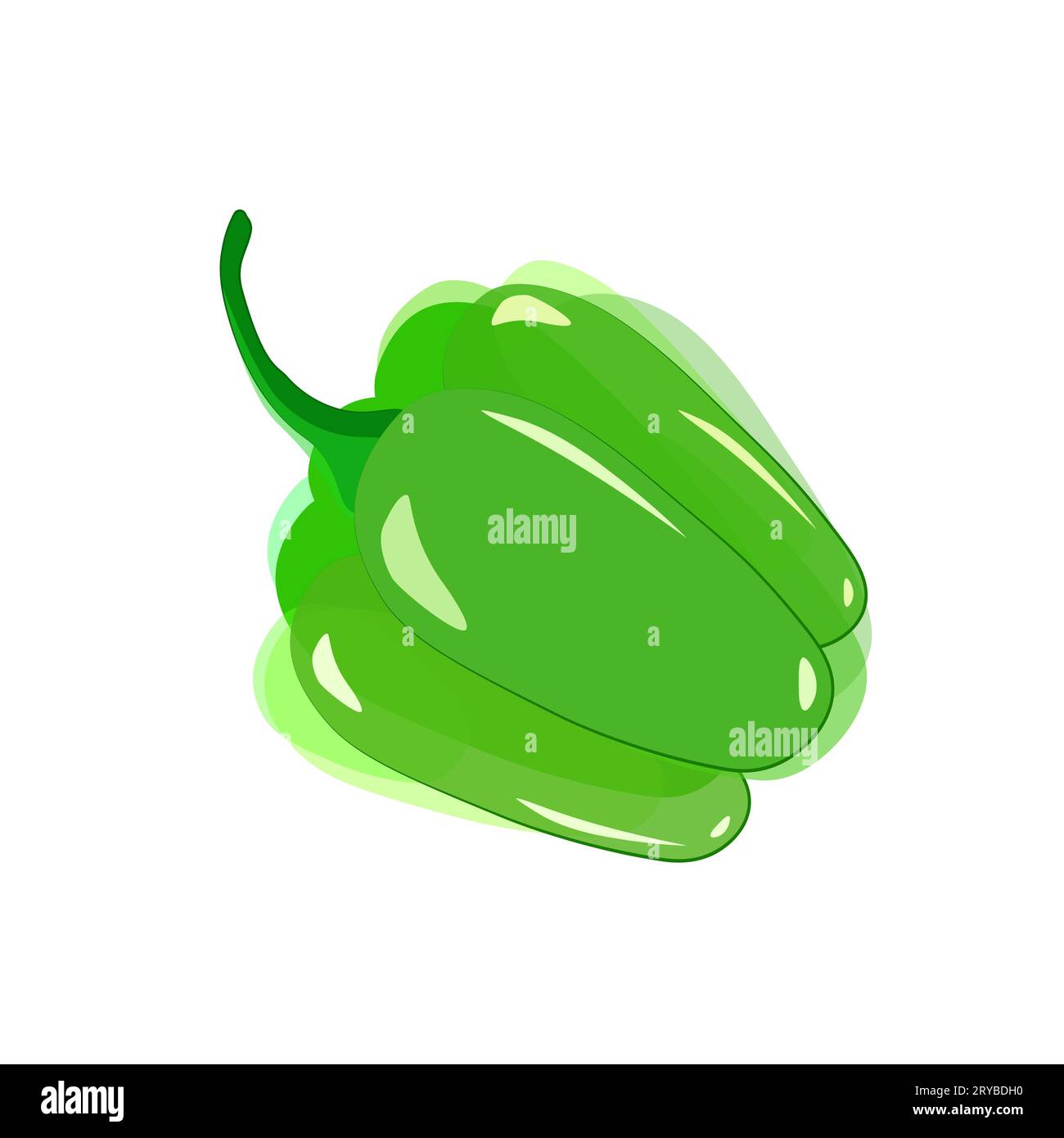 Green bell pepper in watercolor imitation with green tail on white ...