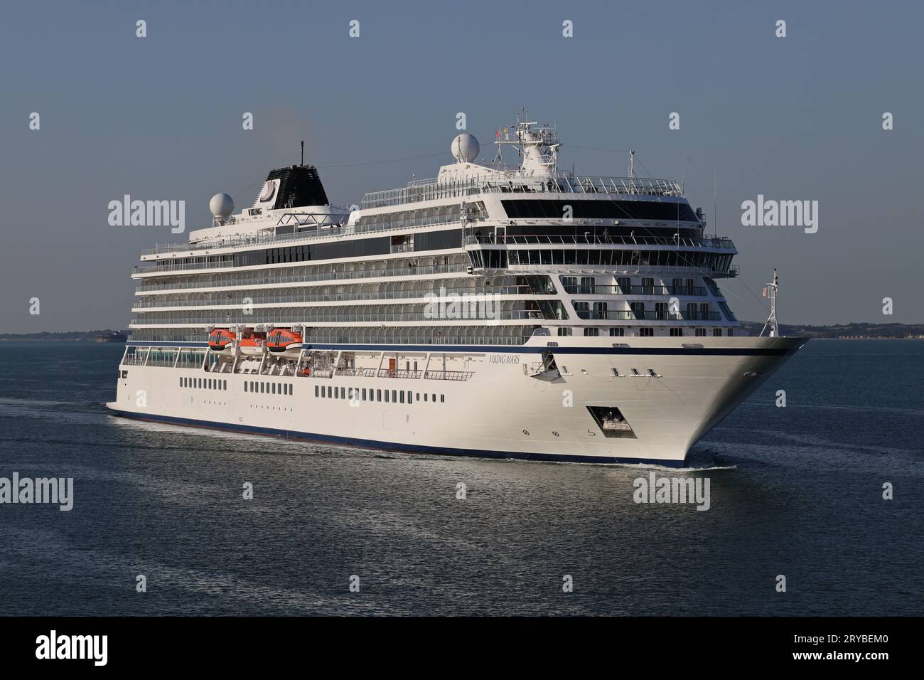 The cruise ship MS VIKING MARS approaching the entrance to the harbour Stock Photo
