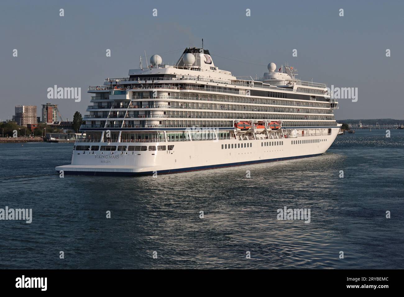 The cruise ship MS VIKING MARS heading towards a berth at the international port terminal Stock Photo