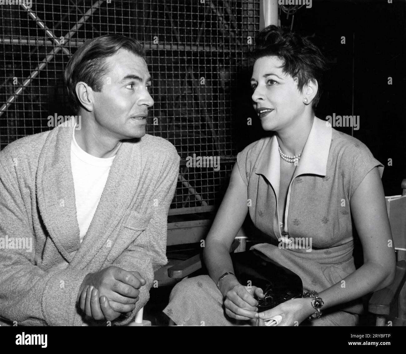 JAMES MASON on set candid with his first wife PAMELA MASON during a ...