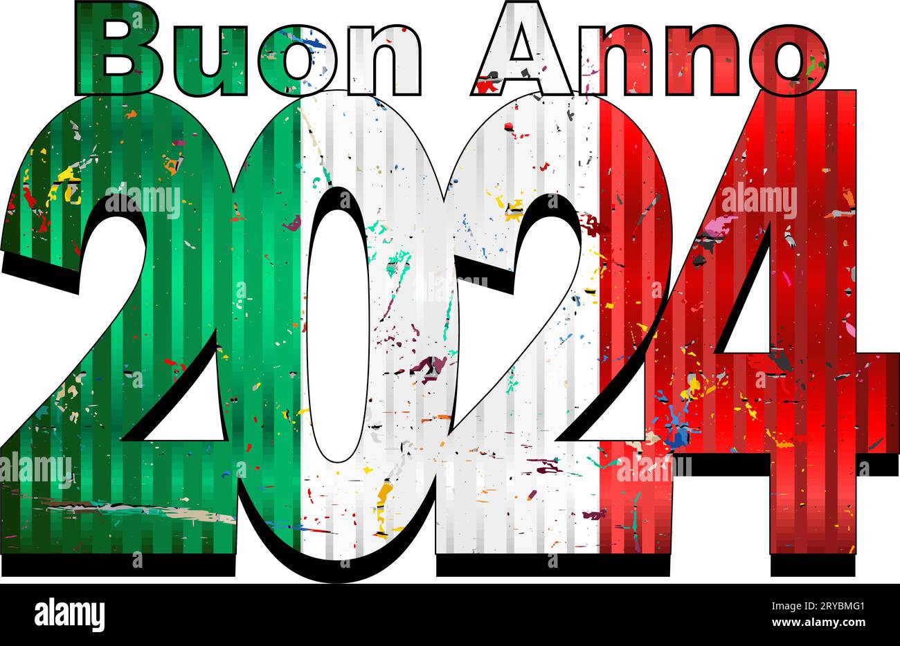 Happy New Year 2024 with Italy flag inside Illustration, 2024 HAPPY