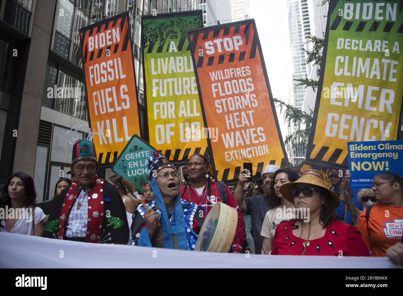 On Sunday September 17, an estimated 75,000 people marched in the streets of New York City in the largest climate event in the US since the onset of COVID. The march called for President Biden to take much stronger action against fossil fuels, including fulfilling his campaign pledge to stop issuing permits for fossil fuel extraction on federal lands and for him to formally declare a climate emergency Stock Photo