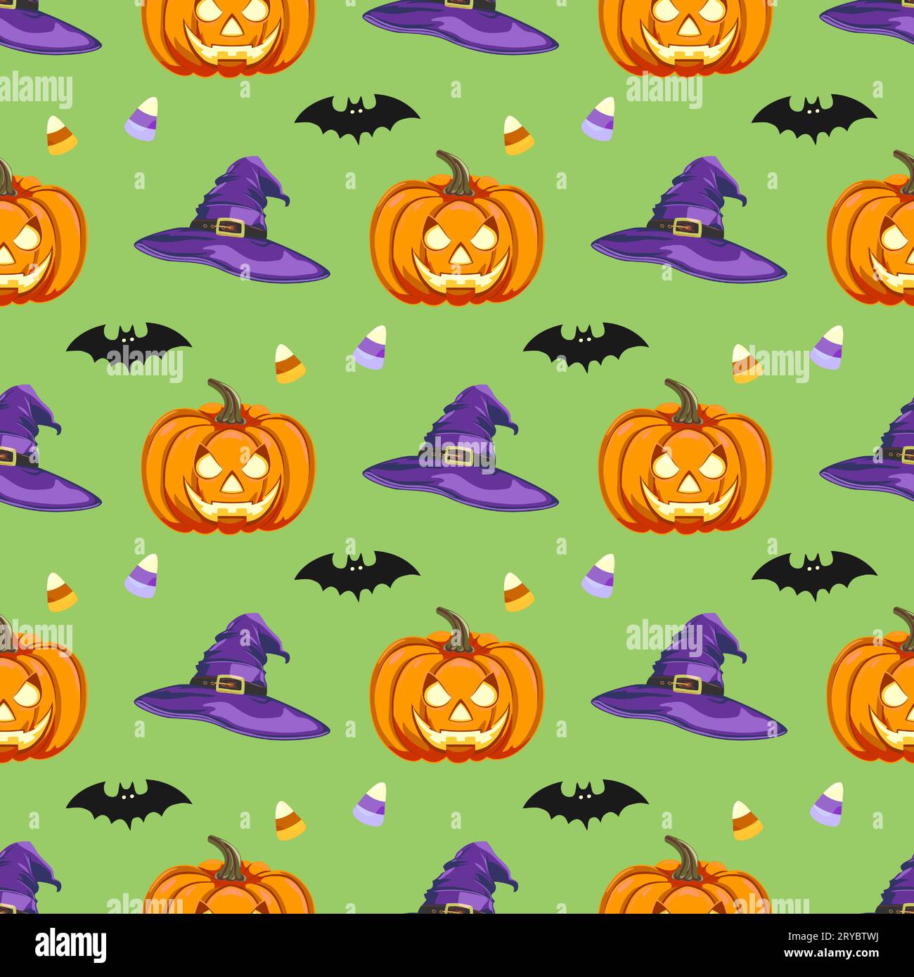 Seamless pattern with Halloween symbols. Background with jack-o-lantern