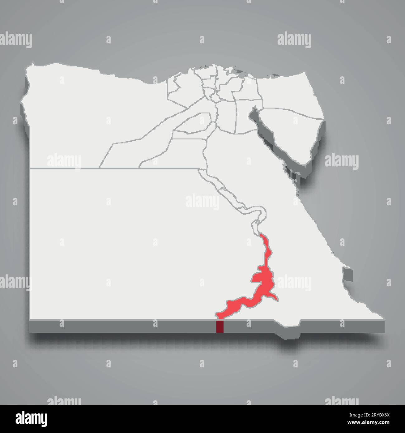 Aswan region location within Egypt 3d isometric map Stock Vector