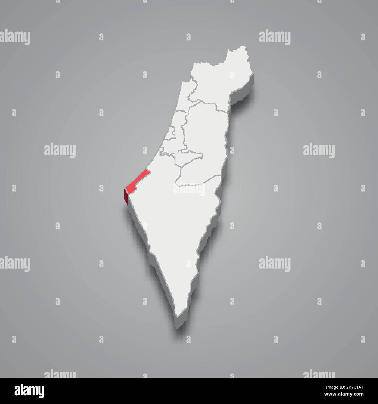 Gaza Strip district location within Israel 3d isometric map Stock