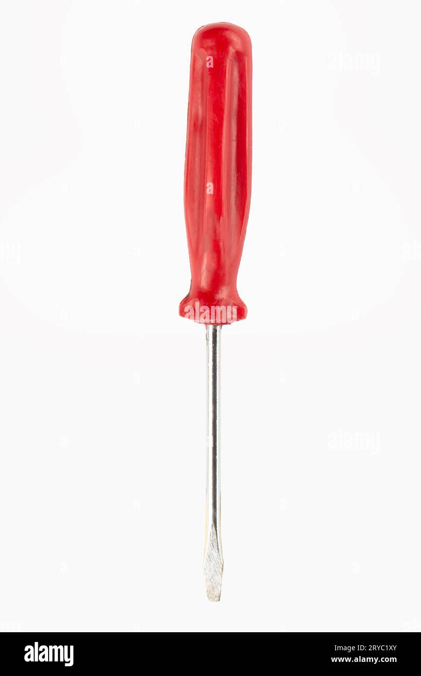 Red flat head screwdriver isolated on white background. Work tool. File ...