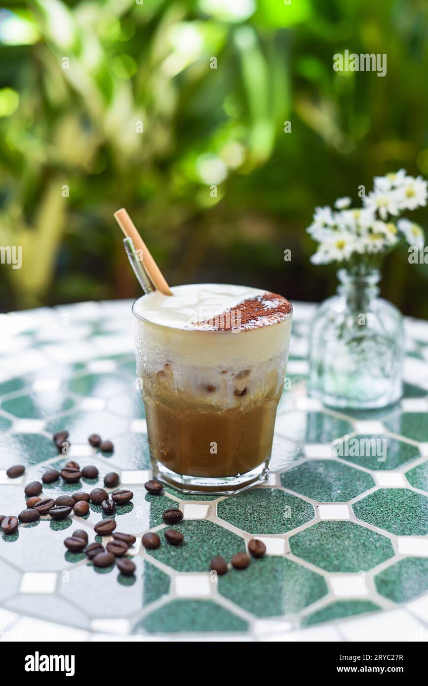 Vietnamese salted coffee with salty cheese cream (ca phe muoi Stock