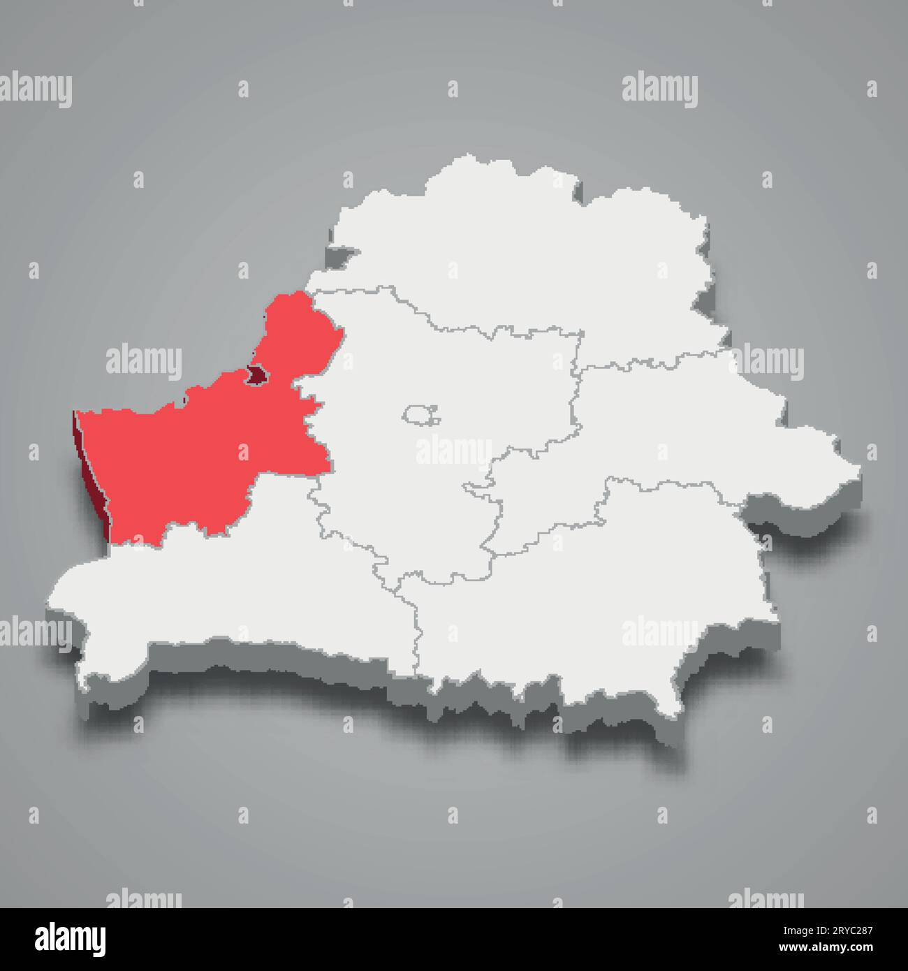 Grodno oblast region location within Belarus 3d isometric map Stock Vector