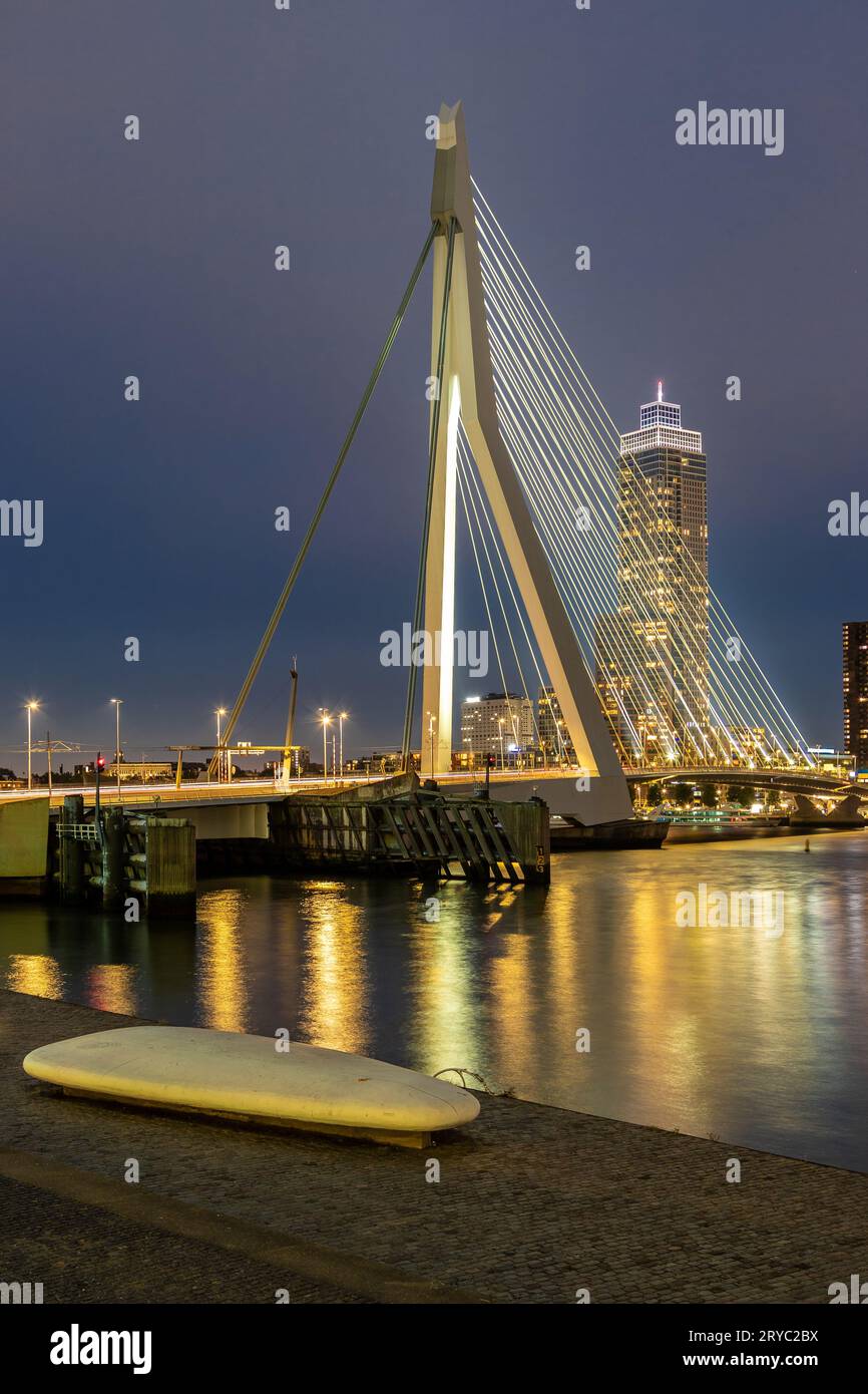 The Erasmus bridge, also know as the swan, a combined cable-stayed and ...