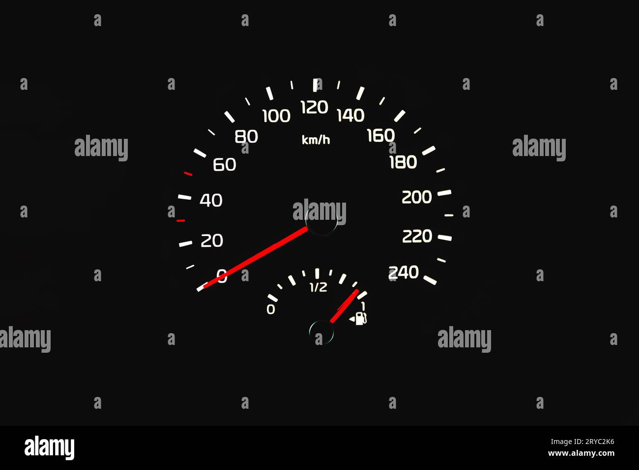 Speedometer in a car. Car dashboard. Dashboard details with indication