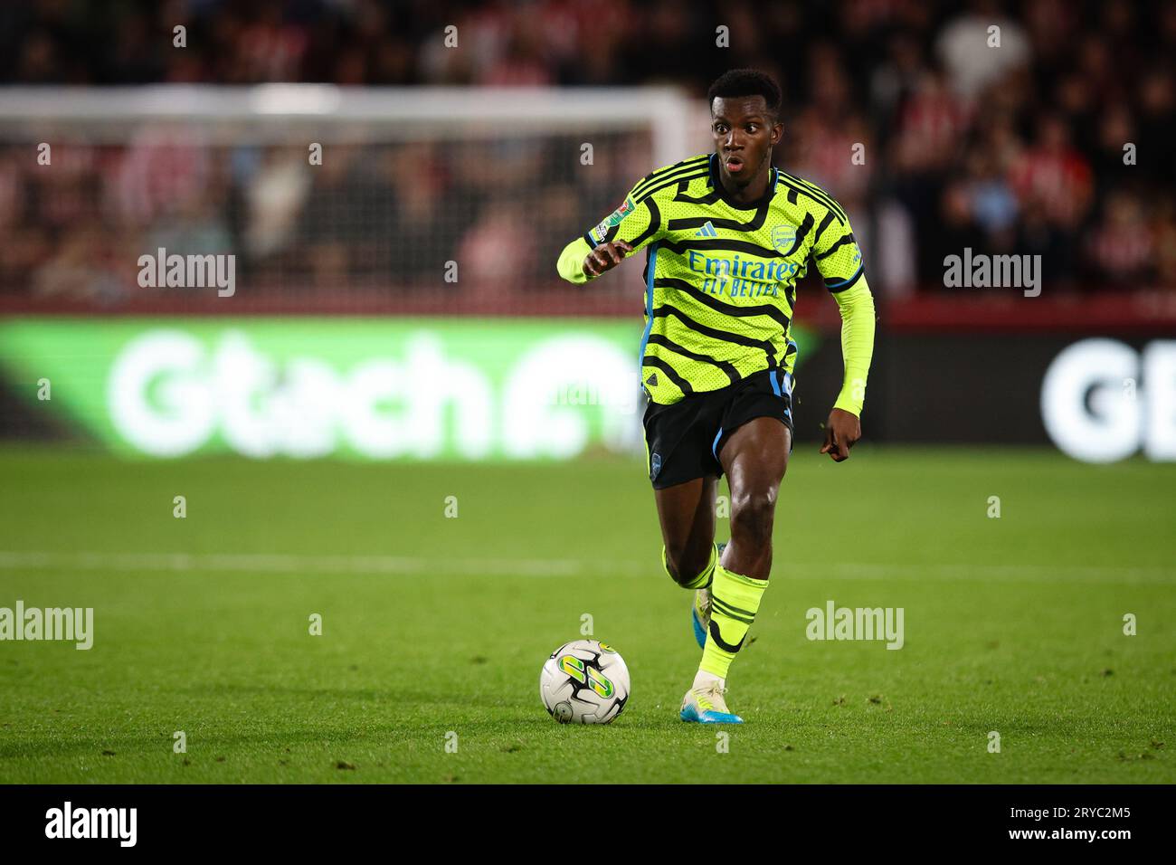 LONDON, UK - 27th Sep 2023:  Eddie Nketiah of Arsenal in action during the EFL Cup third round tie between Brentford and Arsenal at the Gtech Communit Stock Photo