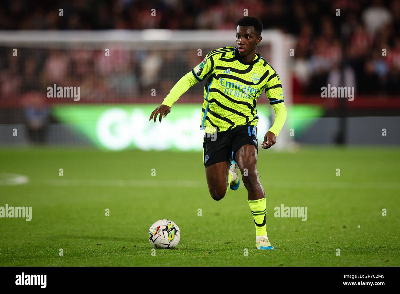 LONDON, UK - 27th Sep 2023:  Eddie Nketiah of Arsenal in action during the EFL Cup third round tie between Brentford and Arsenal at the Gtech Communit Stock Photo