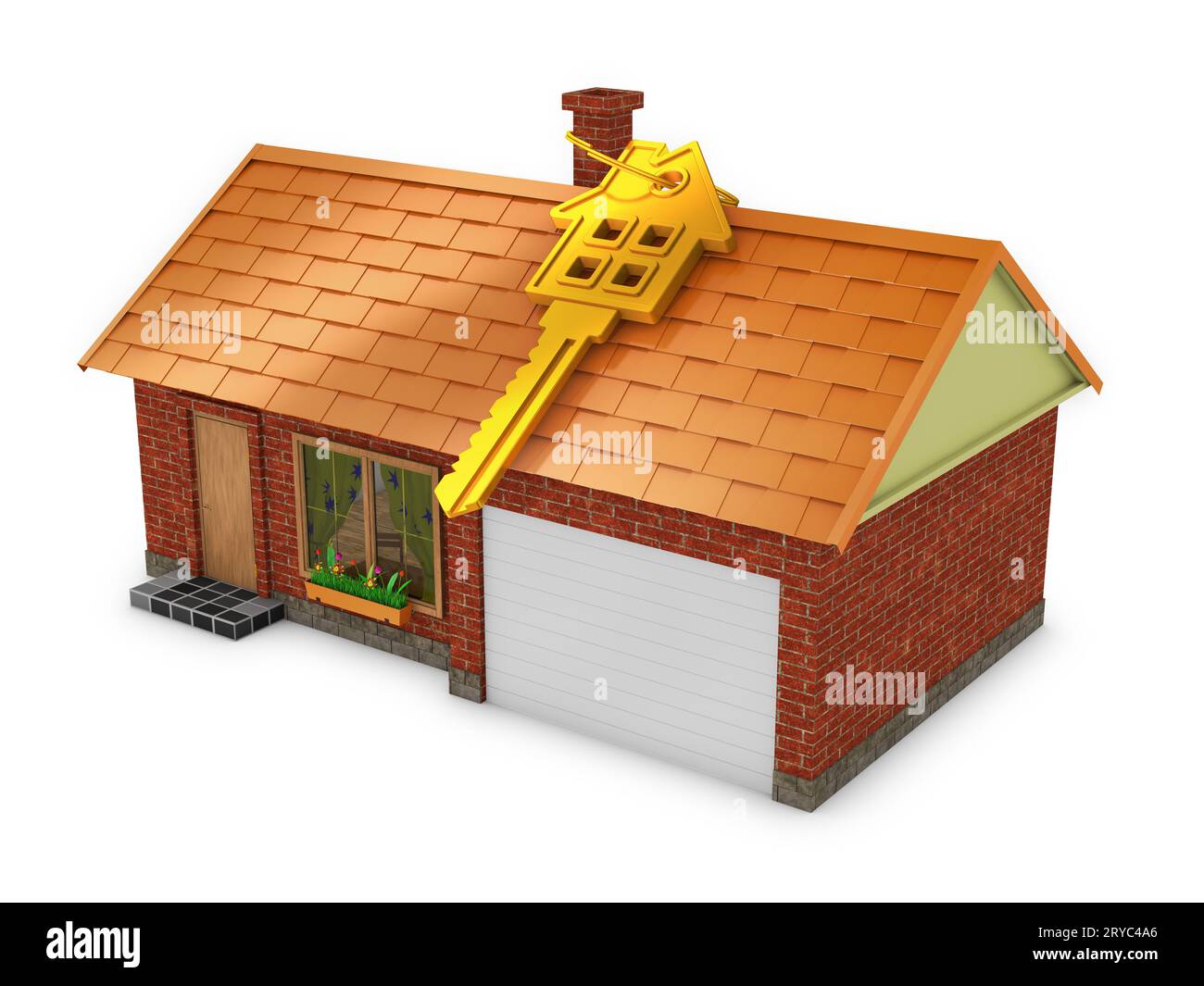 Cozy house and gold key Stock Photo
