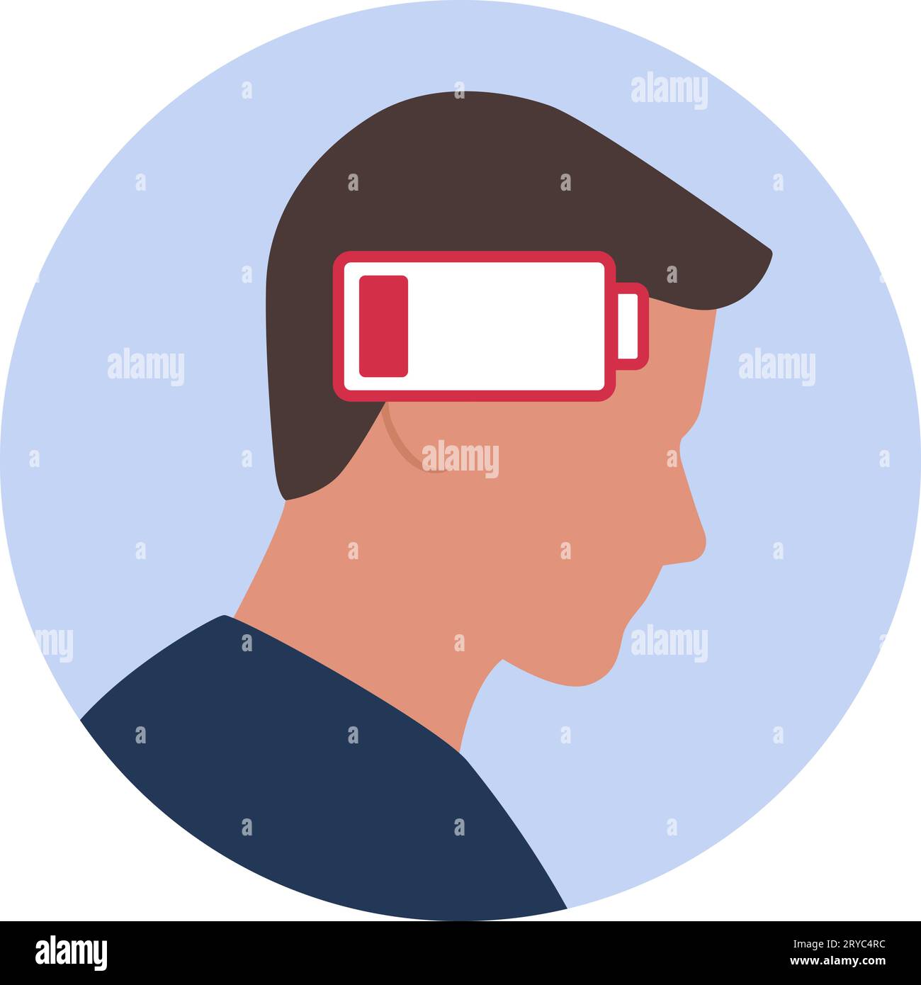 Exhausted man and low charge battery, tiredness and burnout icon Stock Vector