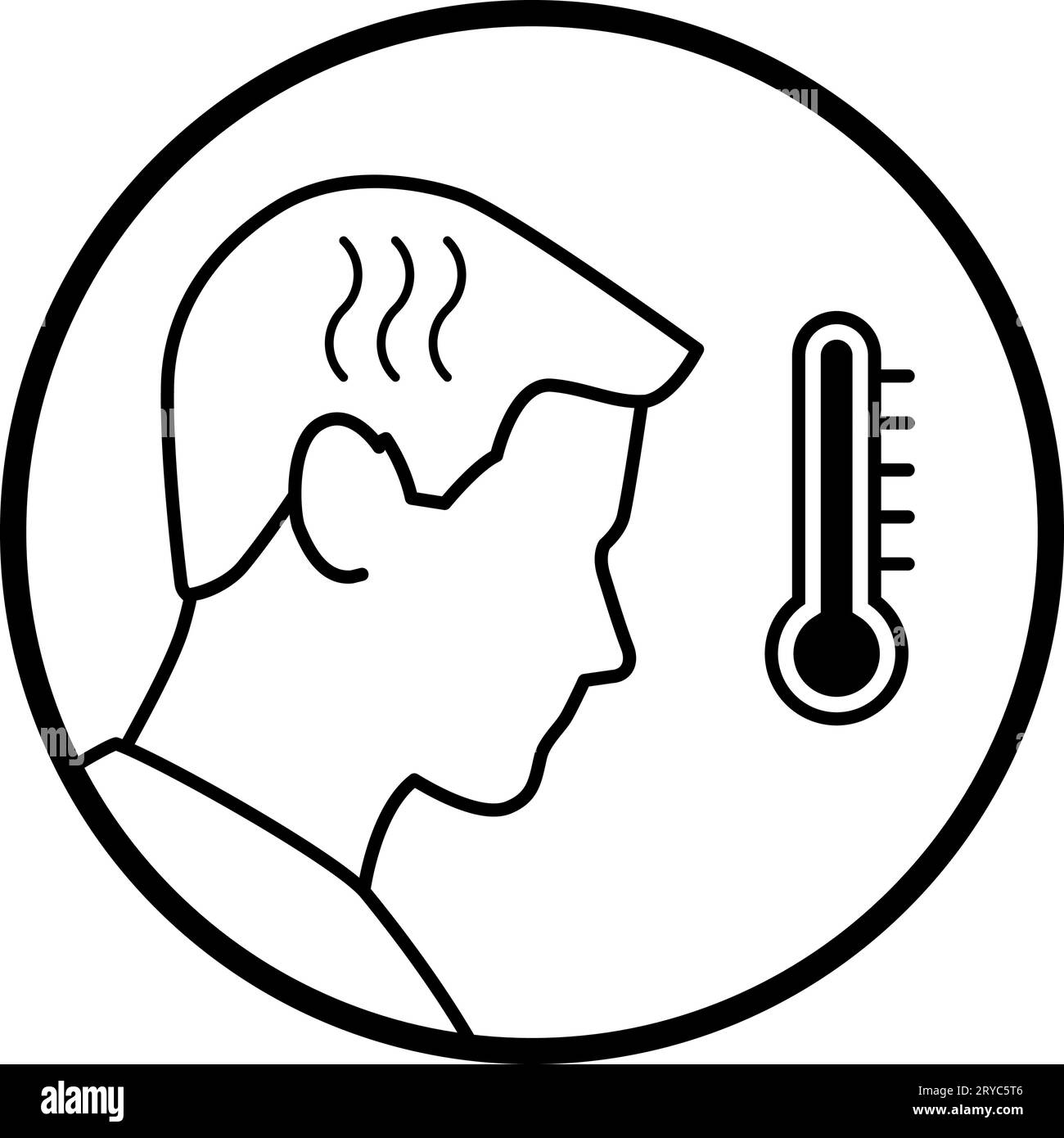 Sick man with fever and hot thermometer, isolated icon Stock Vector
