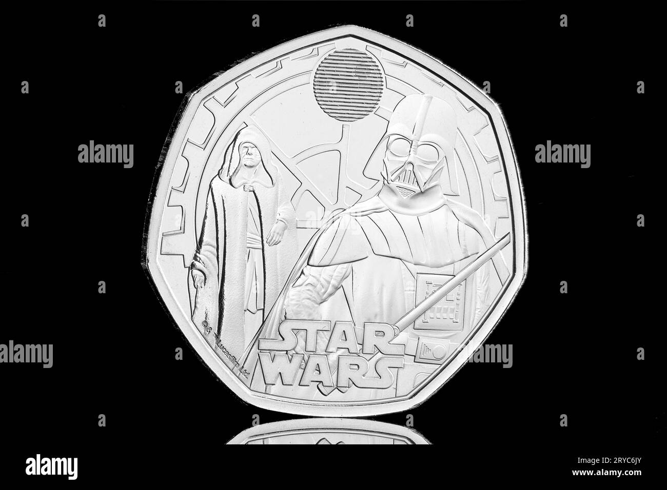 The 2nd coin in the Star Wars 50p series. This features Emperor Palpatine with Darth Vader on the reverse & King Charles III on the obverse Stock Photo