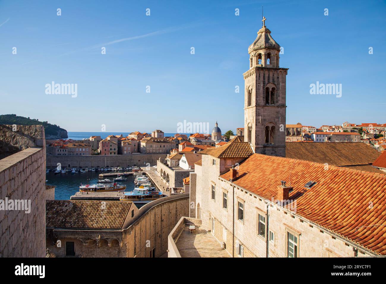 Dubrovnik, Croatia, Sepember 13th,  2023: Port of Dubrovnik from the old city walls Stock Photo