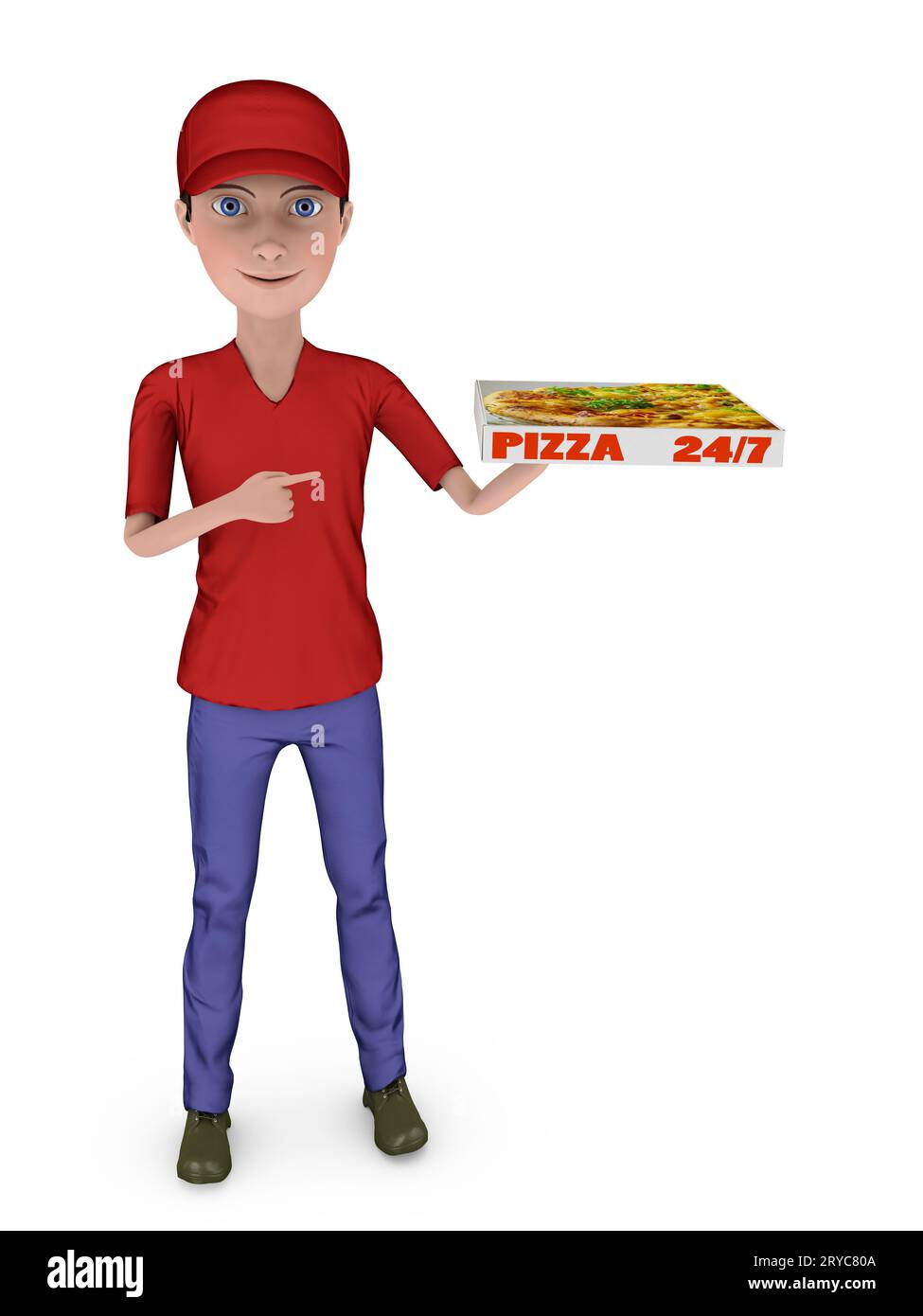 young boy holding a box of pizza on a white background Stock Photo - Alamy