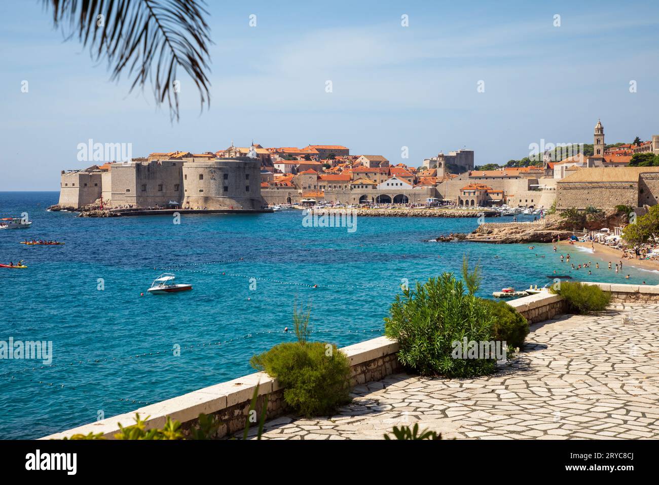 Dubrovnik, Croatia, Sepember 13th,  2023: Banje beach and view of old town Stock Photo