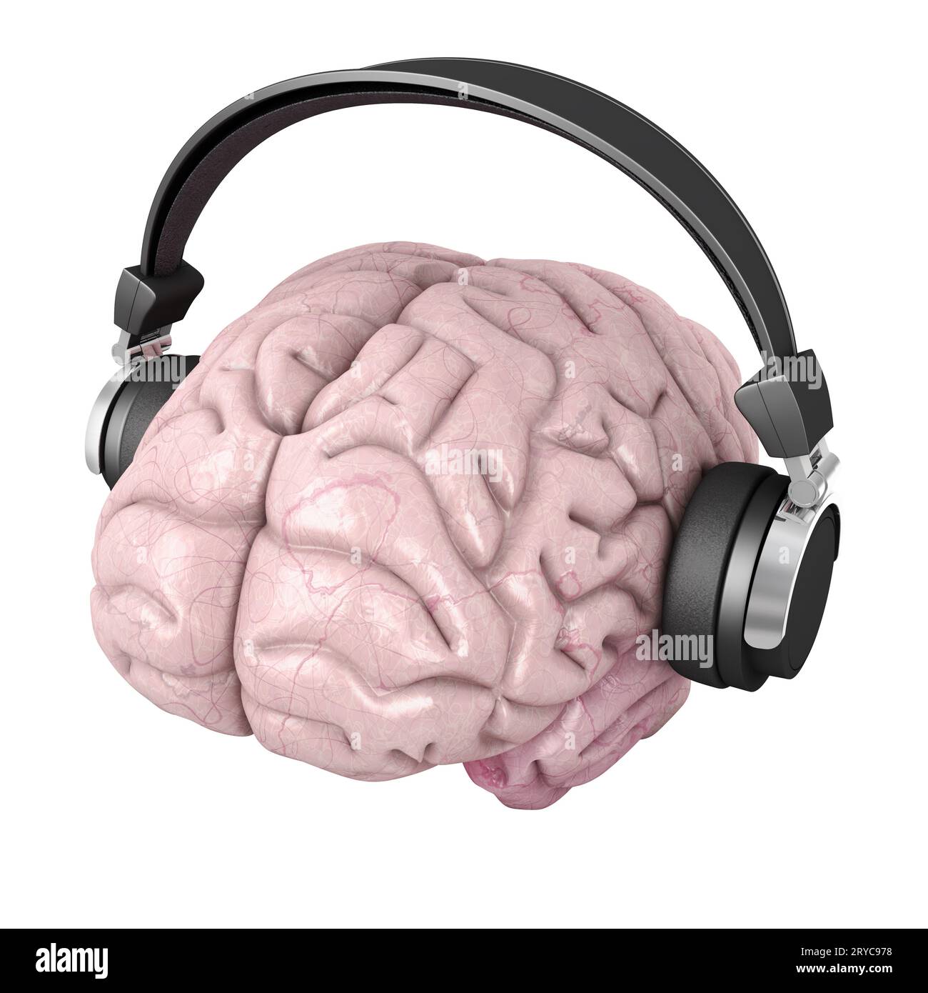 Human brain with headphones Stock Photo Alamy