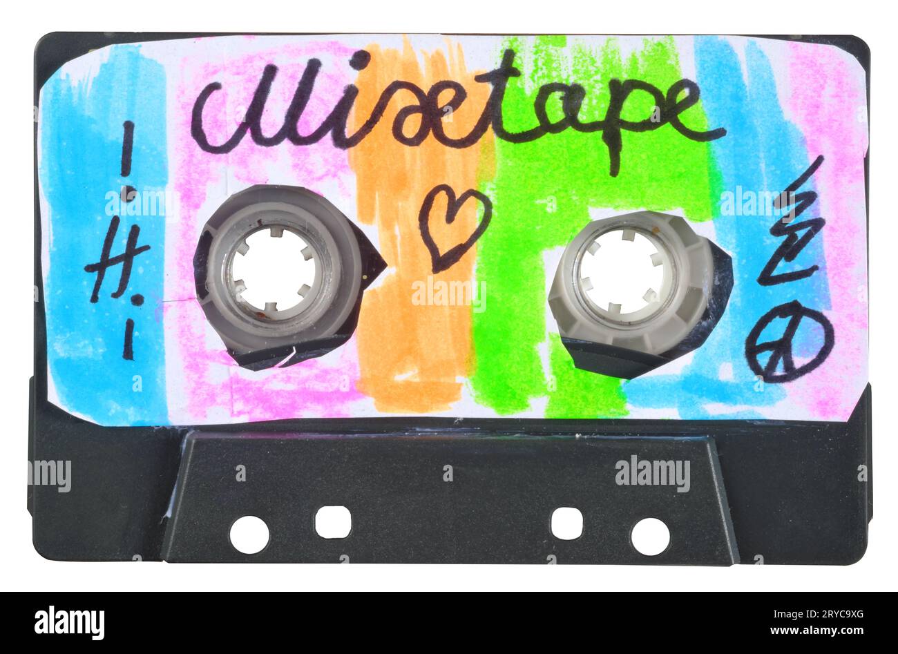 vintage cassette tape, personal mix tape with handmade cassette sticker,isolated on white baackground Stock Photo