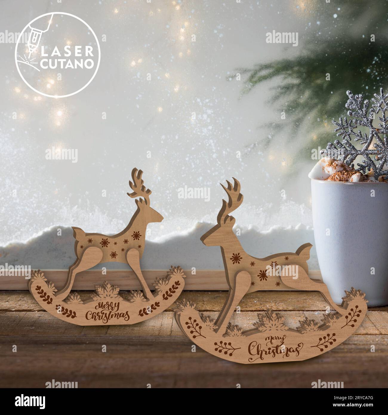 Deer Christmas Digital multilayer layout files are specially prepared for the laser cut, CNC router machine and other cutting machines. Stock Vector