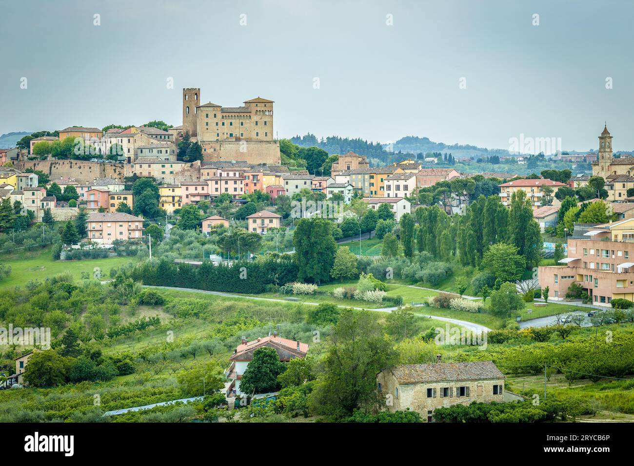 Medieval castle in the rolling hills Stock Photo