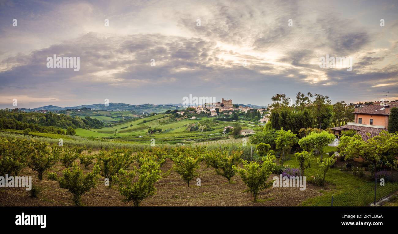 Cultivated fields dominated by Castle Stock Photo