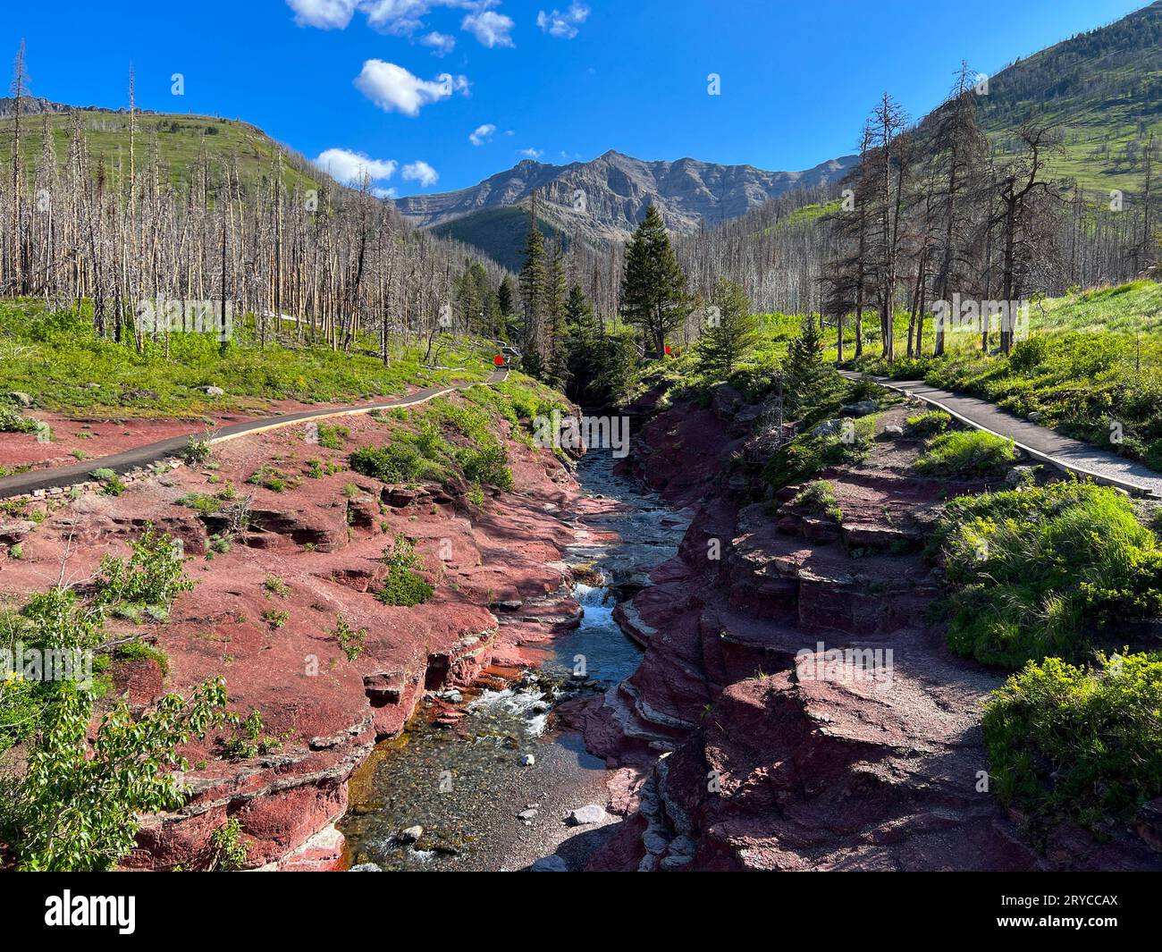 Red Rock Canyon in Waterton Lakes National Park in Alberta Canada on a beautiful sunny day. Stock Photo
