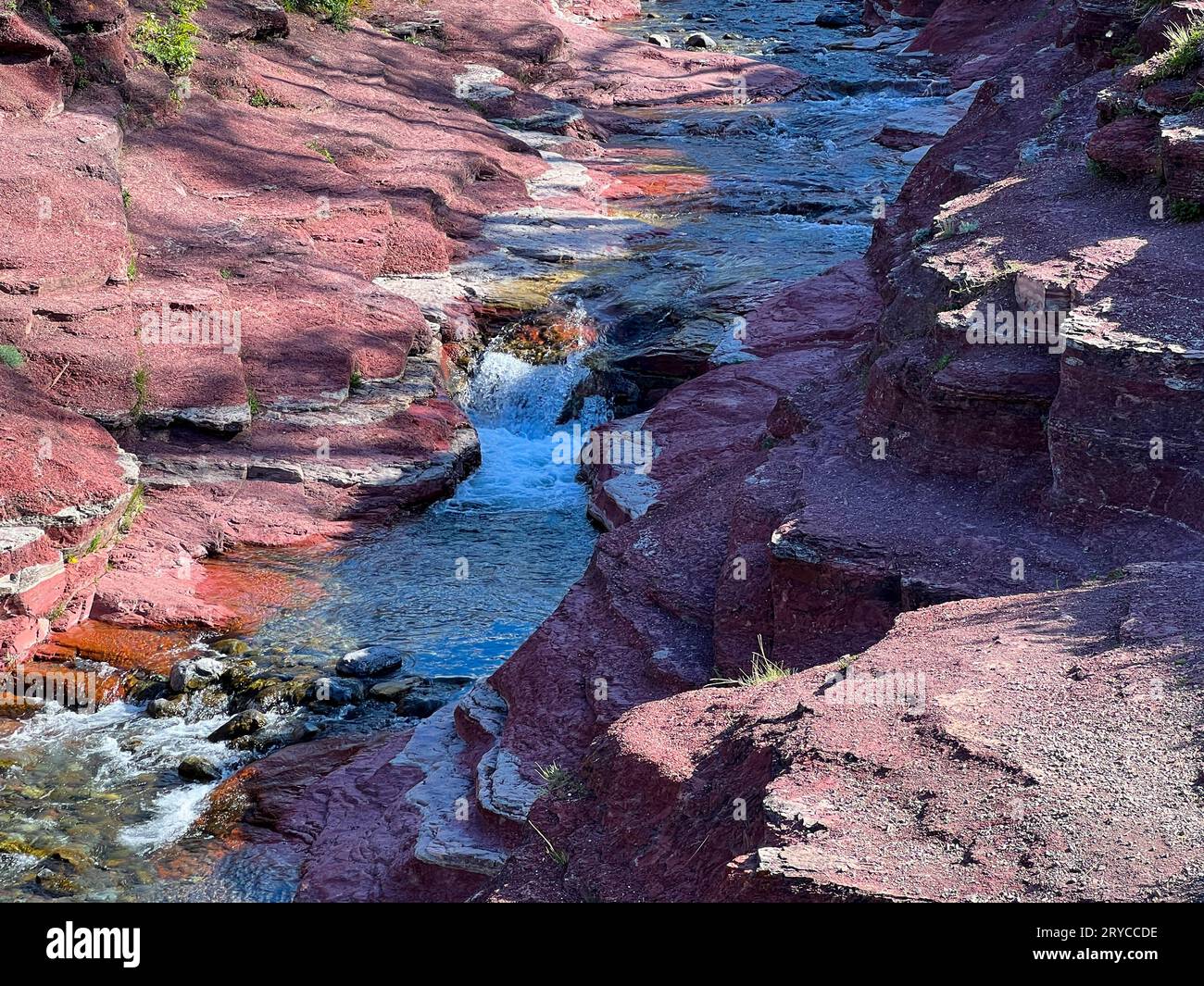 Red Rock Canyon in Waterton Lakes National Park in Alberta Canada on a beautiful sunny day. Stock Photo