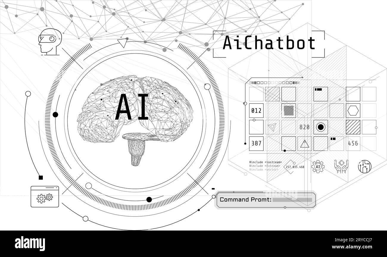 Digital brain with circuits, minimalistic artificial intelligence Stock ...