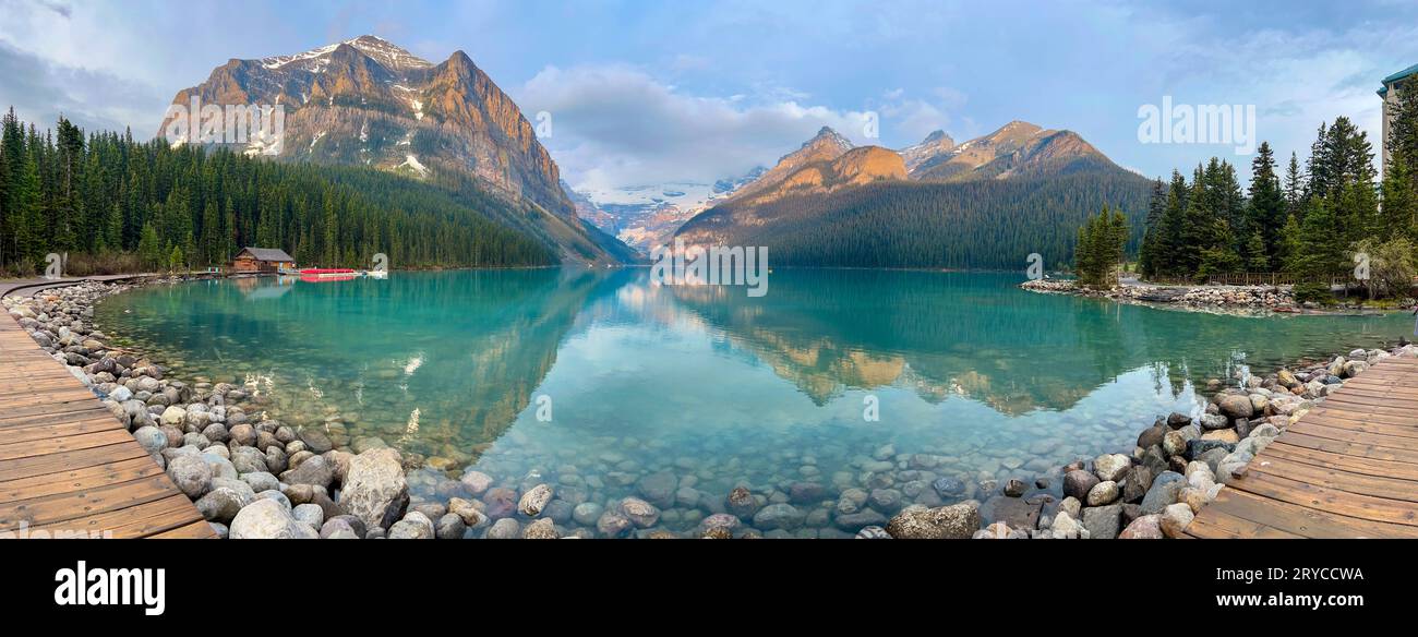 A panorama of Lake Louise in Banff National Park in the Canadian ...