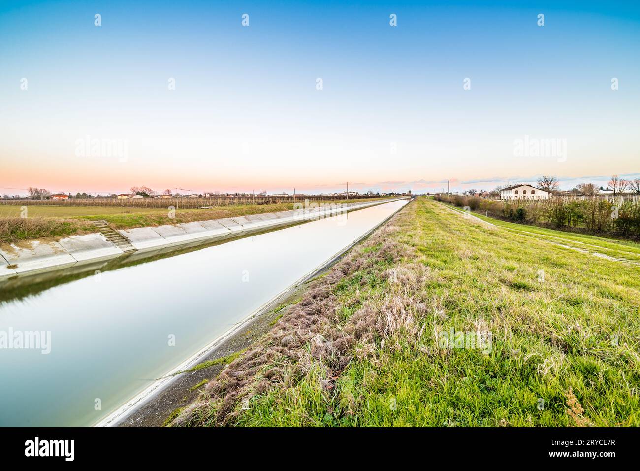 Water canal and agriculture Stock Photo