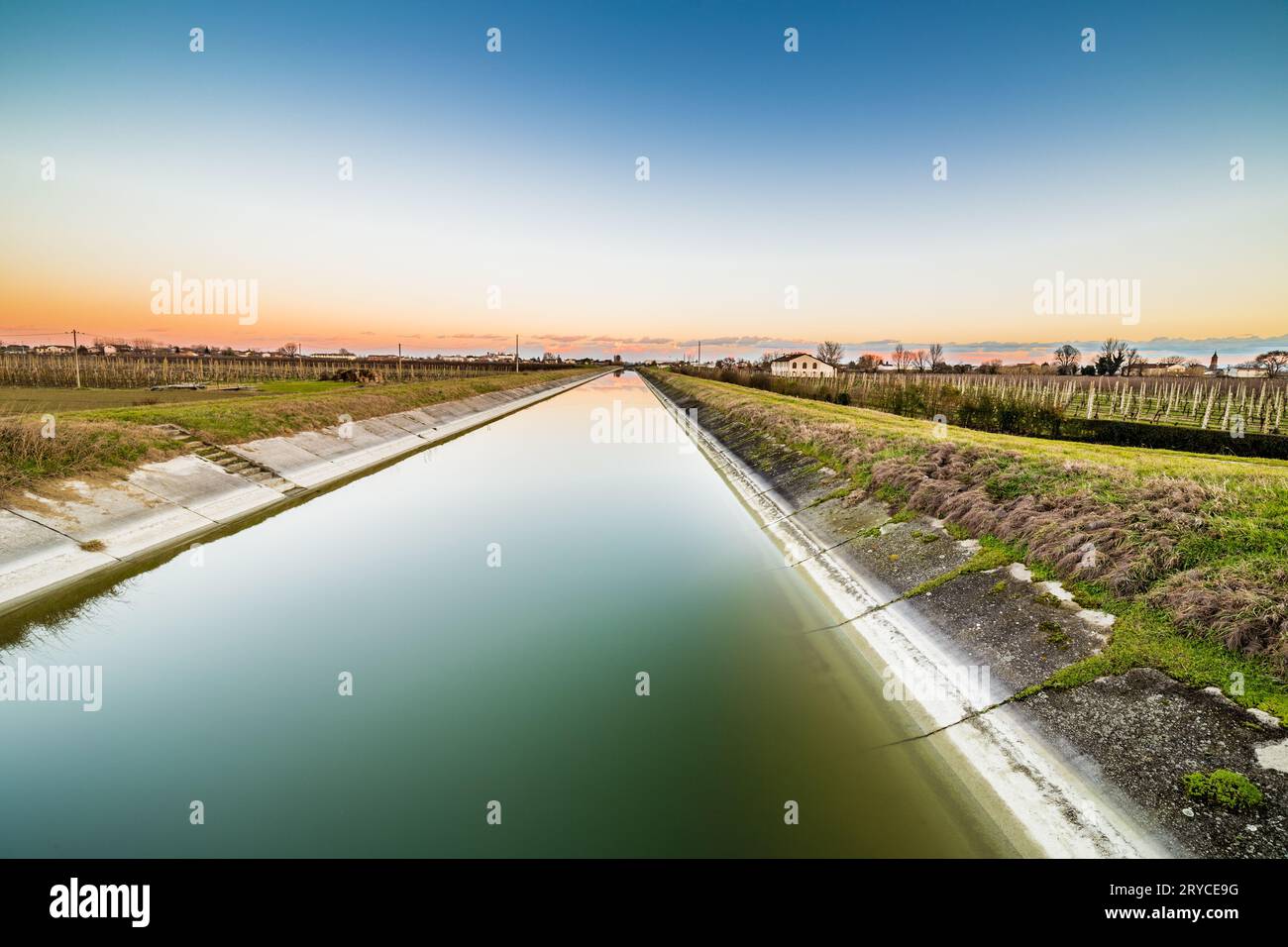 Water canal and agriculture Stock Photo