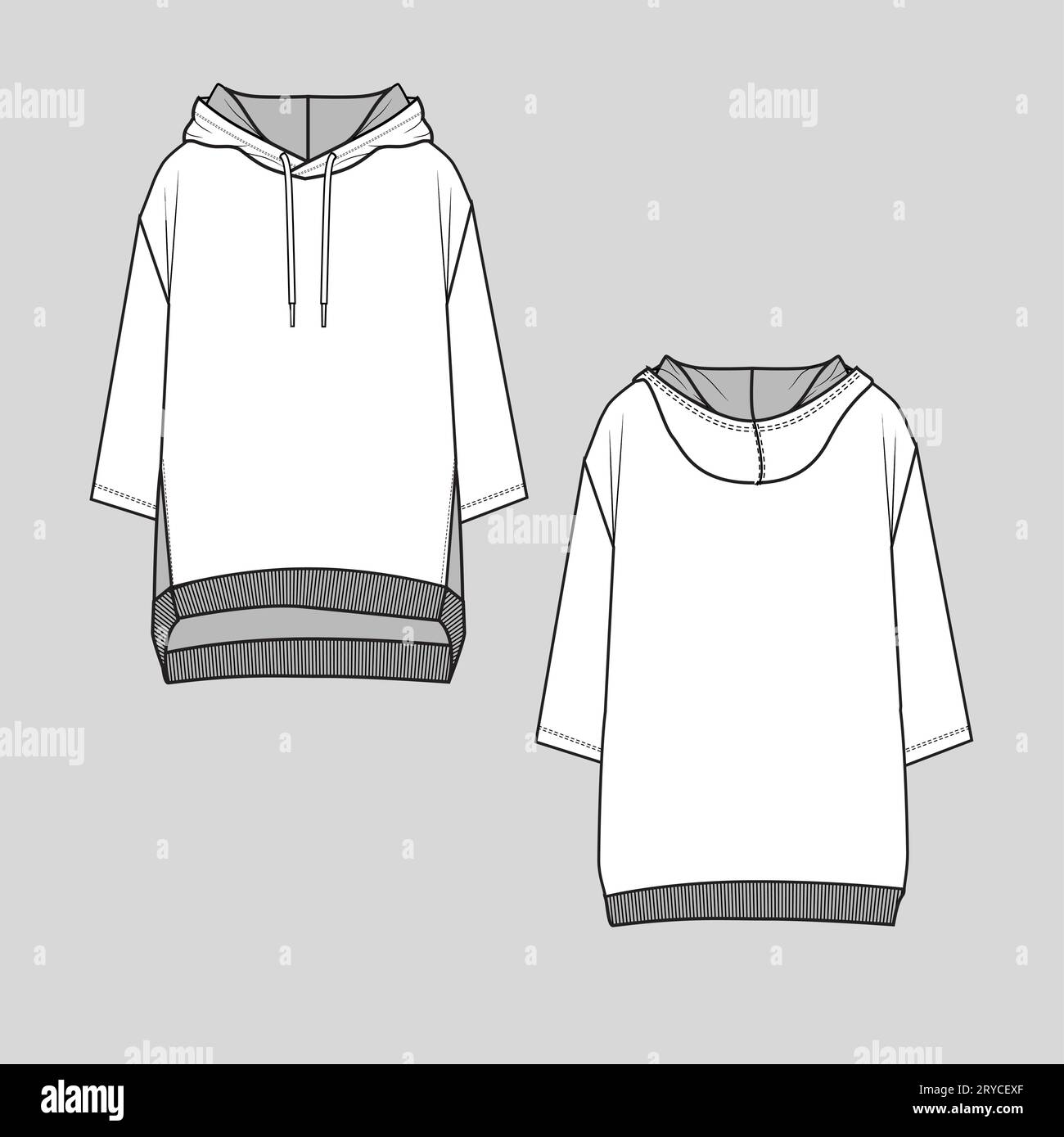 Premium Vector  Technical sketch for men black hoodie. front and back  view. technical drawing kids clothes. sportswear, casual urban style.