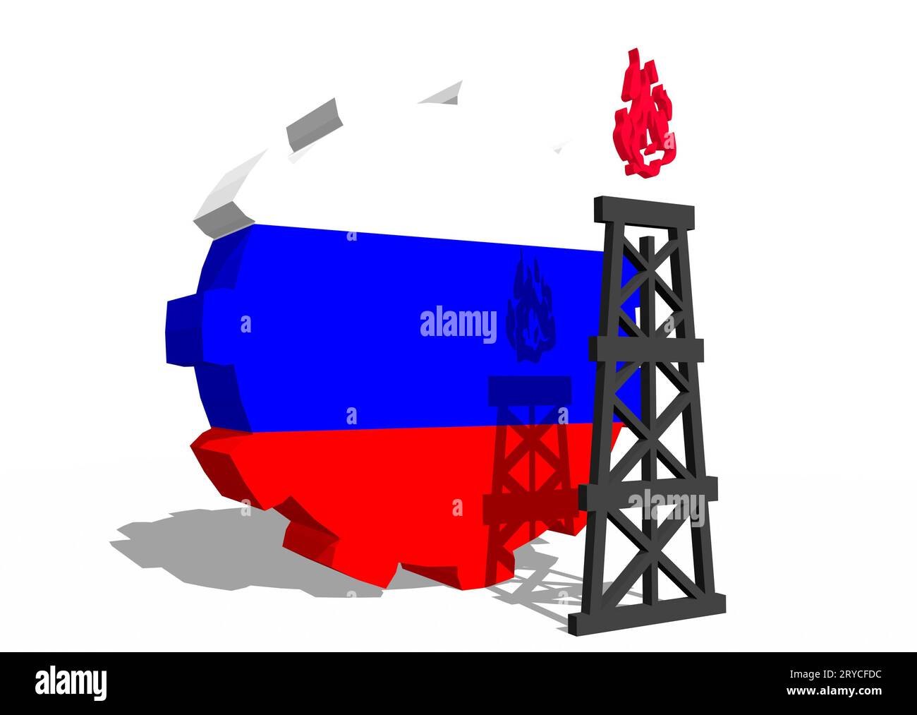 Gear with gas rig simple icon, textured by Russia flag Stock Photo - Alamy