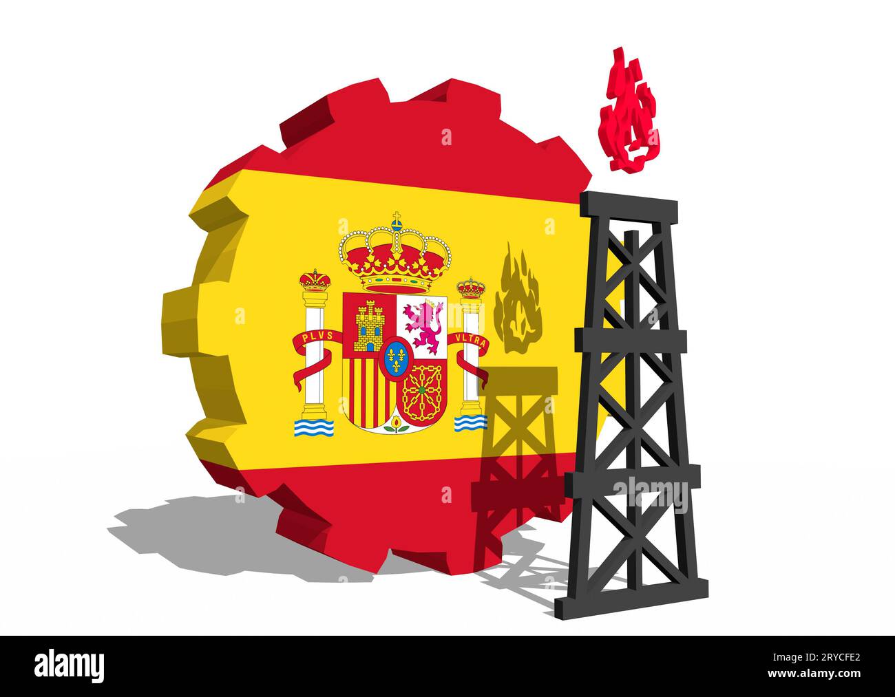 Gear with gas rig simple icon, textured by Spain flag Stock Photo - Alamy