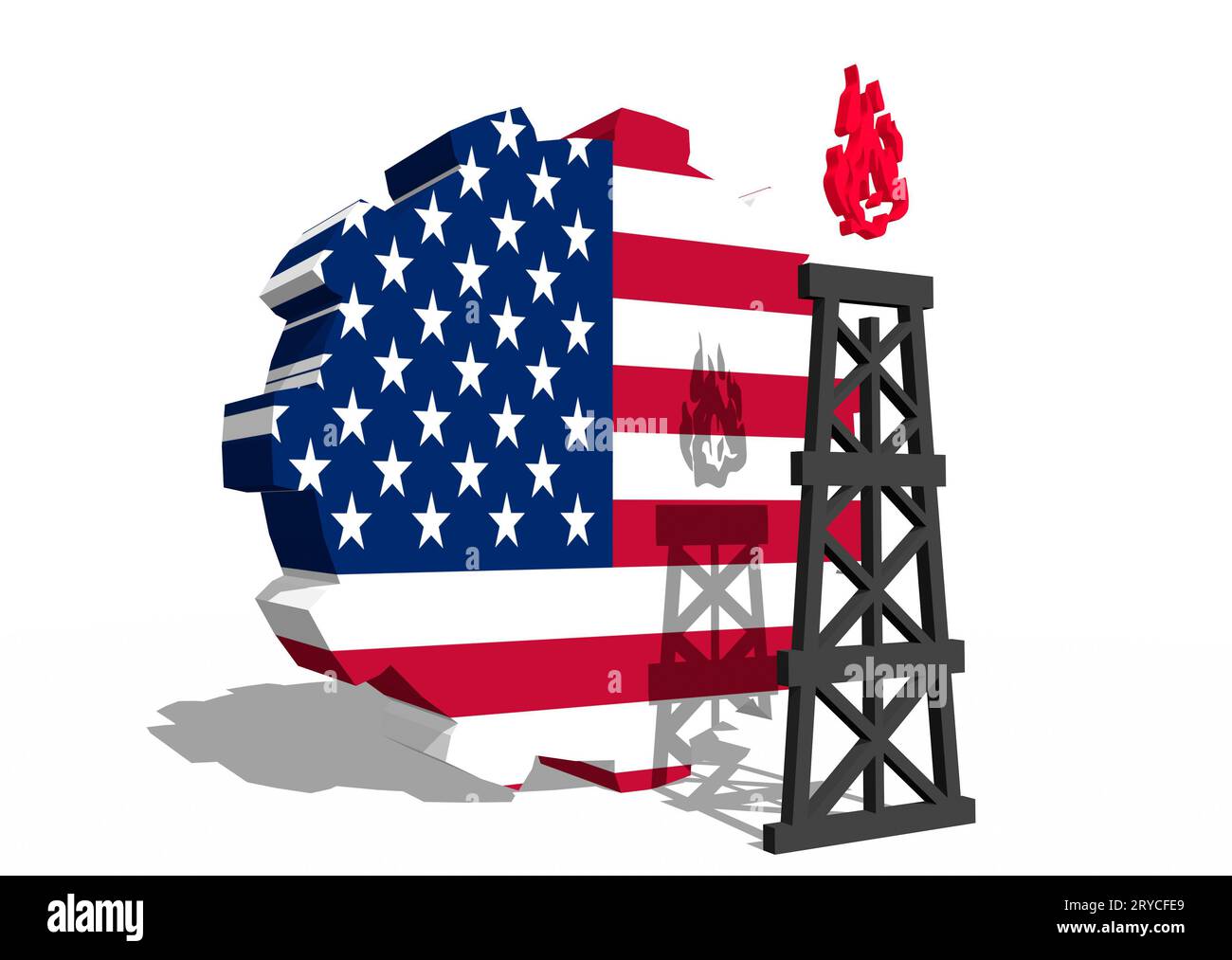 Gear with gas rig simple icon, textured by USA flag Stock Photo - Alamy