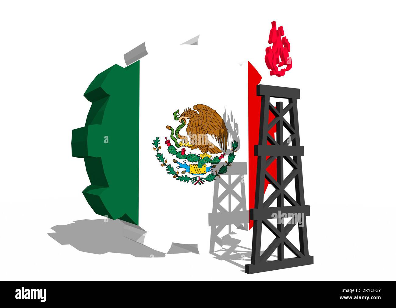 Gear with gas rig simple icon, textured by Mexico flag Stock Photo - Alamy