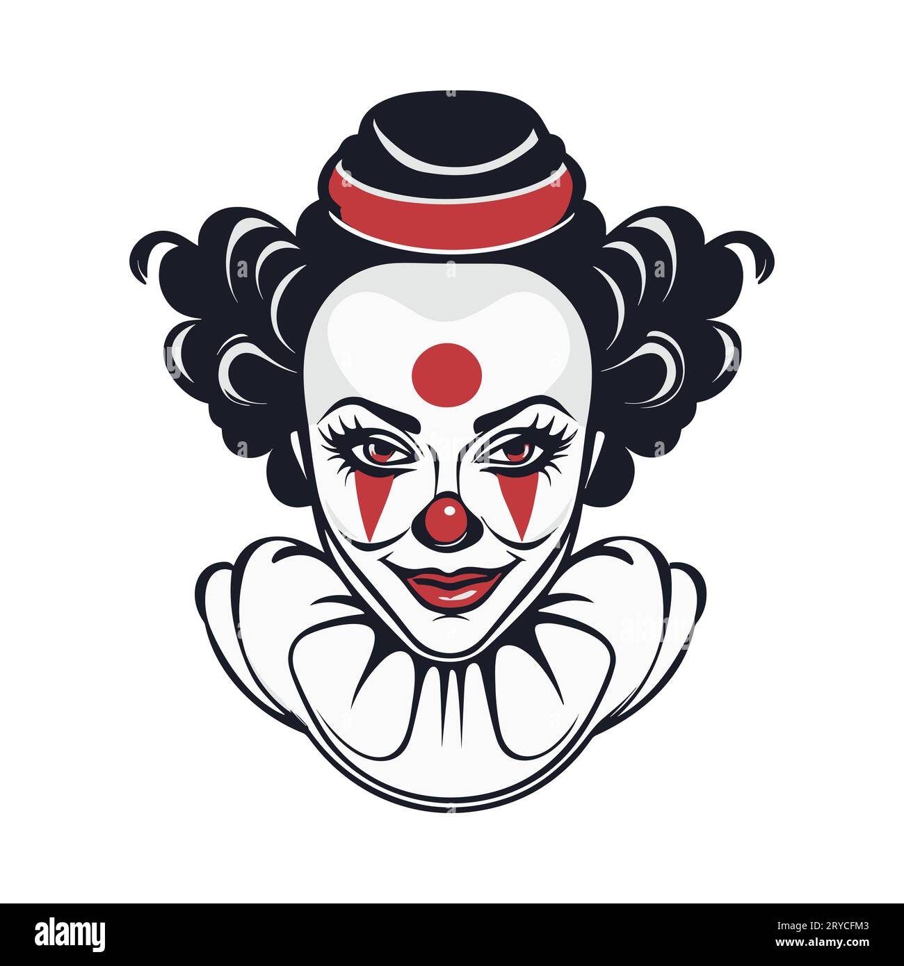 Vector illustration of smiling woman clown, face with joker makeup