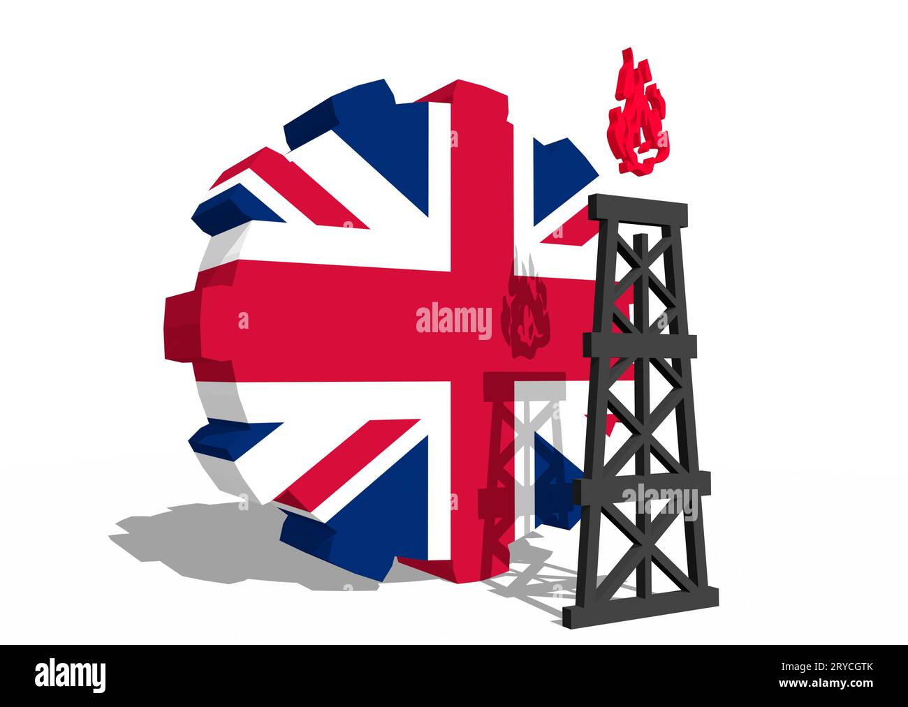 Gear with gas rig simple icon, textured by Britain flag Stock Photo - Alamy