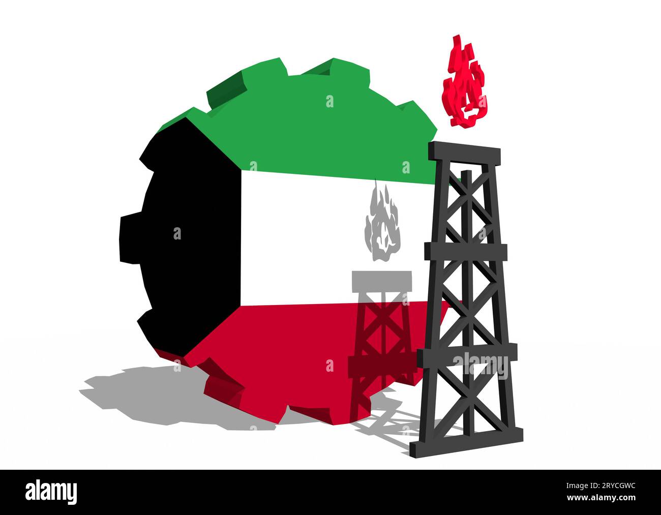 Gear with gas rig simple icon, textured by Kuwait flag Stock Photo - Alamy