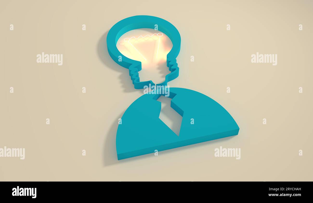 Lamp head businessman 3d icon. Illustration of brainwork, idea