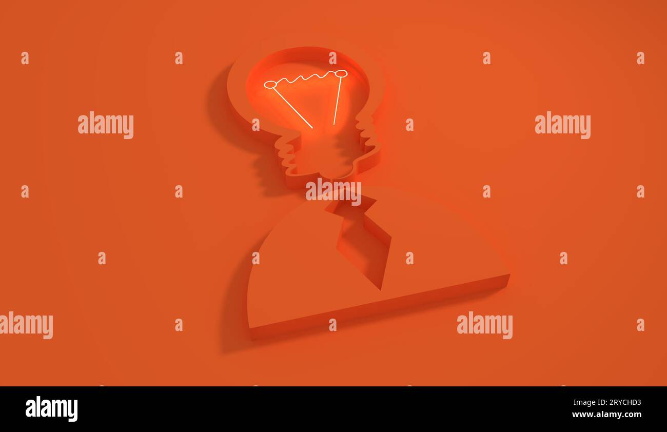 Lamp head businessman 3d icon. Illustration of brainwork, idea