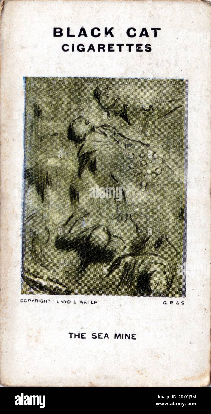 black cat cigarette cards The Sea Mine - Carreras Black Cat Cigarette Cards Stock Photo