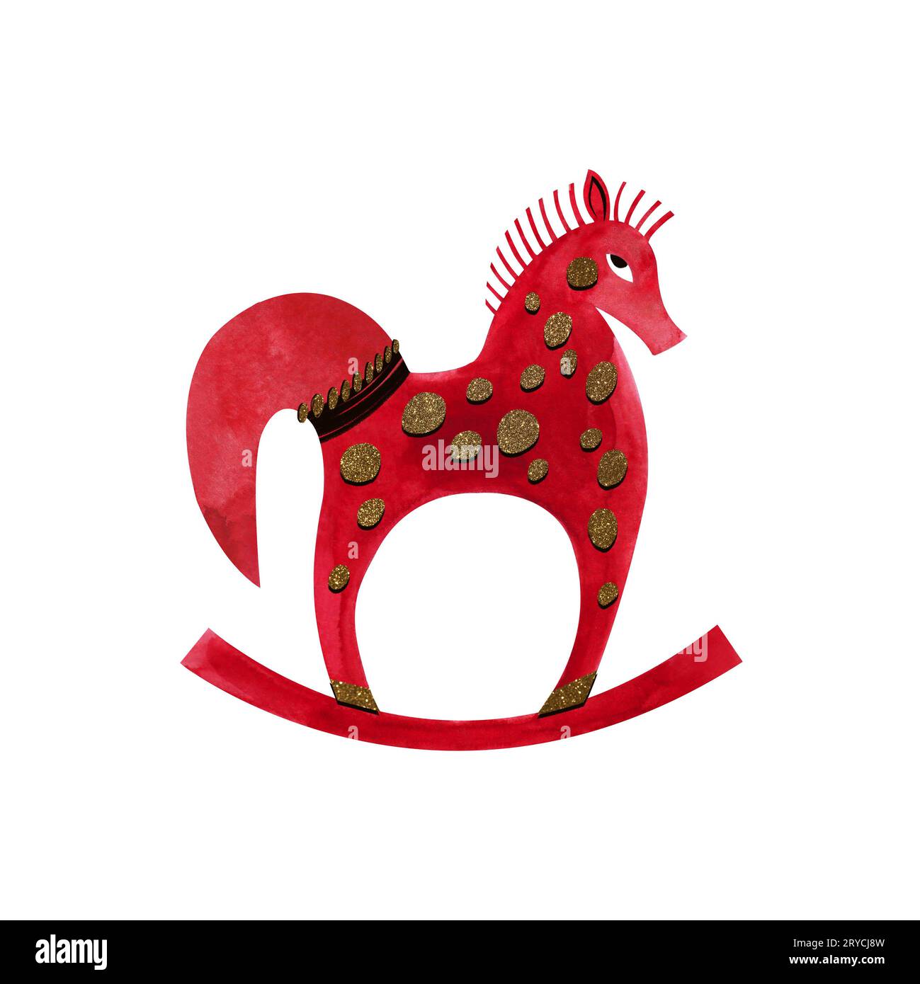 Watercolor rocking horse. Children's toy. A Christmas gift. Isolated